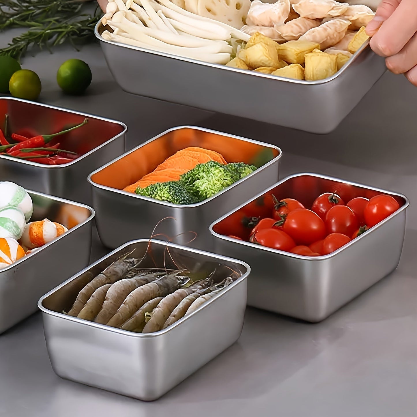 Set of 6 or 8 Stainless Steel Food Storage Containers with Flip Top Lids - Leak-Proof, Stackable, and Reusable - Perfect for Camping, Picnics, School, and Office Use - Disposable Metal Prep Containers