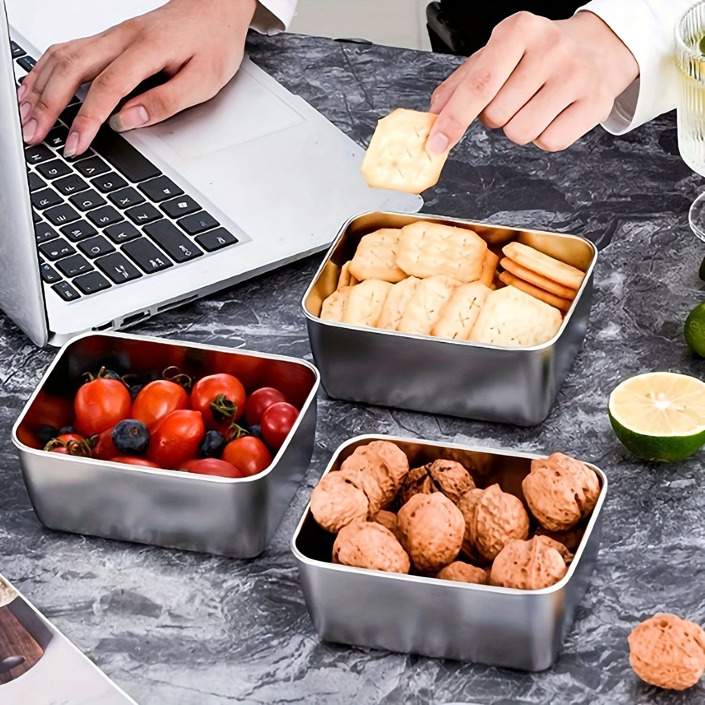 Set of 6 or 8 Stainless Steel Food Storage Containers with Flip Top Lids - Leak-Proof, Stackable, and Reusable - Perfect for Camping, Picnics, School, and Office Use - Disposable Metal Prep Containers