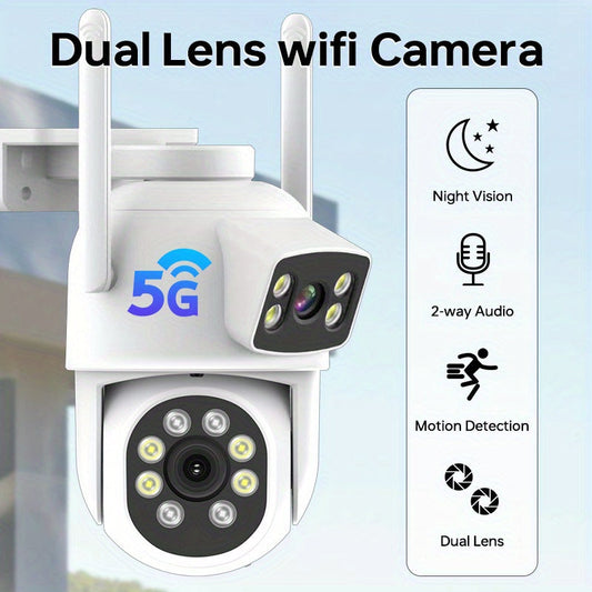 The ZHXINSD Dual Lens WiFi Security Camera offers advanced features for smart home and outdoor surveillance. With AI human detection, 2.4G/5G connectivity, alarm notifications, two-way audio, and USB powered design, this camera ensures comprehensive