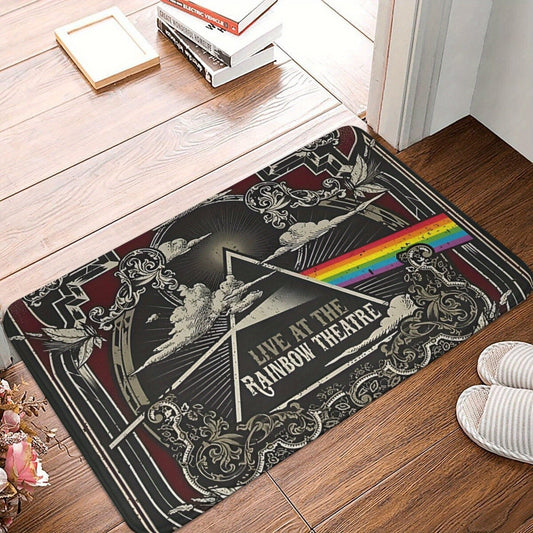 Retro "Live at the Rainbow Theatre" Dark Side Moon Tour Design Polyester Doormat - Lightweight, Non-Slip Rug for Bath, Kitchen, Balcony - Easily Cleaned in Washing Machine