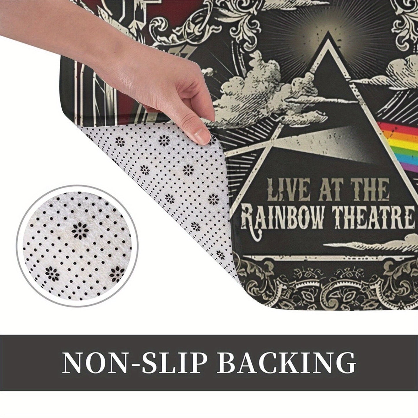 Retro "Live at the Rainbow Theatre" Dark Side Moon Tour Design Polyester Doormat - Lightweight, Non-Slip Rug for Bath, Kitchen, Balcony - Easily Cleaned in Washing Machine