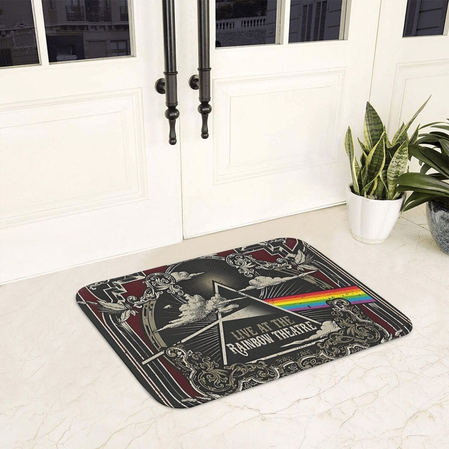 Retro "Live at the Rainbow Theatre" Dark Side Moon Tour Design Polyester Doormat - Lightweight, Non-Slip Rug for Bath, Kitchen, Balcony - Easily Cleaned in Washing Machine