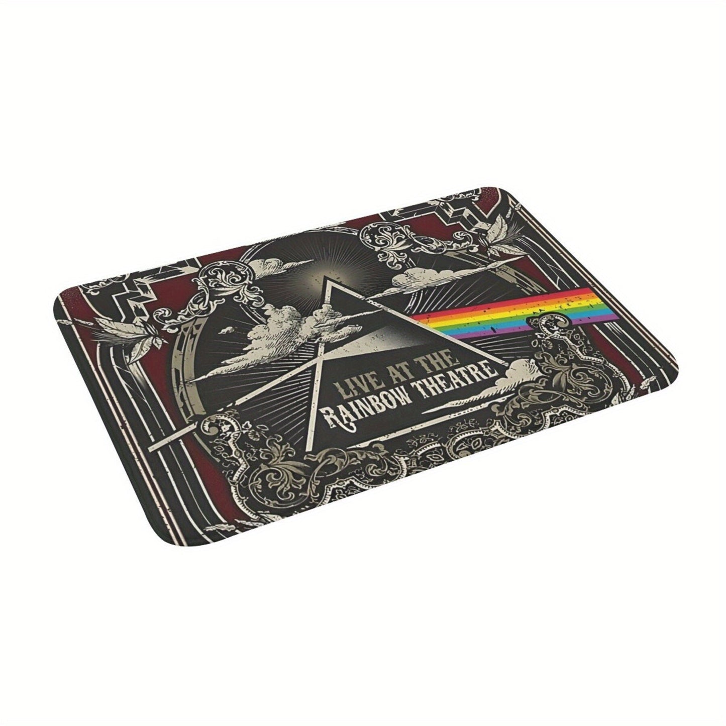 Retro "Live at the Rainbow Theatre" Dark Side Moon Tour Design Polyester Doormat - Lightweight, Non-Slip Rug for Bath, Kitchen, Balcony - Easily Cleaned in Washing Machine