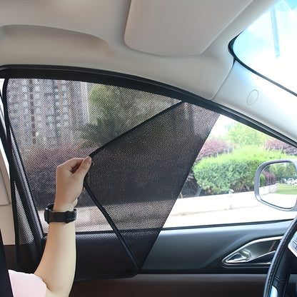 4pcs Black Polyester Knitted Sunshade Panels with Magnetic Accessories for Vehicle Protection - Modern Car Accessory with Knitted Texture.