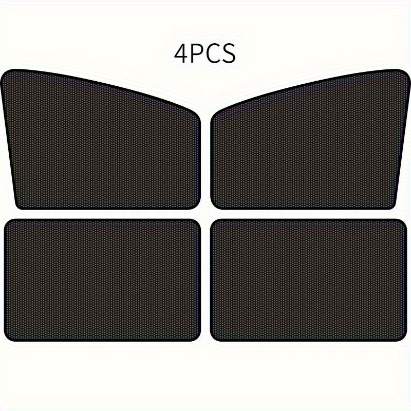 4pcs Black Polyester Knitted Sunshade Panels with Magnetic Accessories for Vehicle Protection - Modern Car Accessory with Knitted Texture.