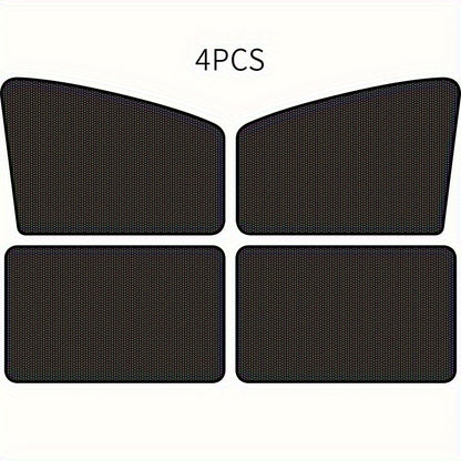 4pcs Black Polyester Knitted Sunshade Panels with Magnetic Accessories for Vehicle Protection - Modern Car Accessory with Knitted Texture.