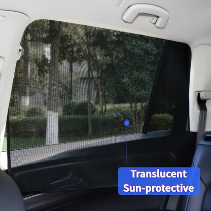 4pcs Black Polyester Knitted Sunshade Panels with Magnetic Accessories for Vehicle Protection - Modern Car Accessory with Knitted Texture.