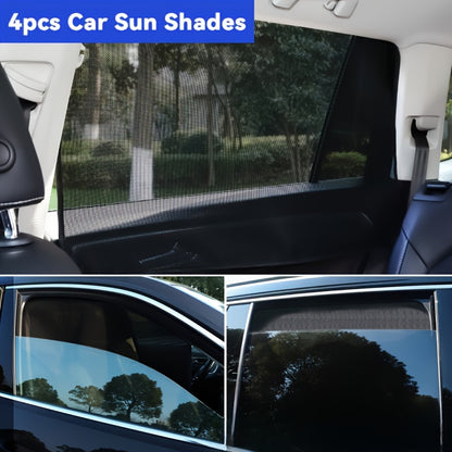 4pcs Black Polyester Knitted Sunshade Panels with Magnetic Accessories for Vehicle Protection - Modern Car Accessory with Knitted Texture.