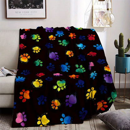 Vibrant Paw Print Flannel Fleece Throw Blanket - Cozy and Soft Blanket for Sofa, Bed, Travel, Camping, Living Room, Office Chair - Modern Polyester Knit Blanket with Long-lasting 200-250gsm Fabric Weight - Versatile All-Season Throw for Ultimate Comfort.