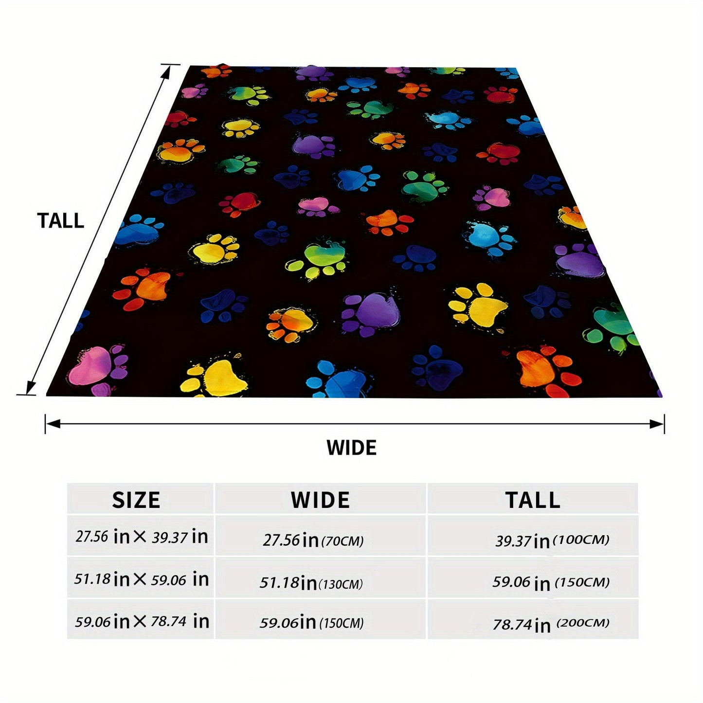 Vibrant Paw Print Flannel Fleece Throw Blanket - Cozy and Soft Blanket for Sofa, Bed, Travel, Camping, Living Room, Office Chair - Modern Polyester Knit Blanket with Long-lasting 200-250gsm Fabric Weight - Versatile All-Season Throw for Ultimate Comfort.