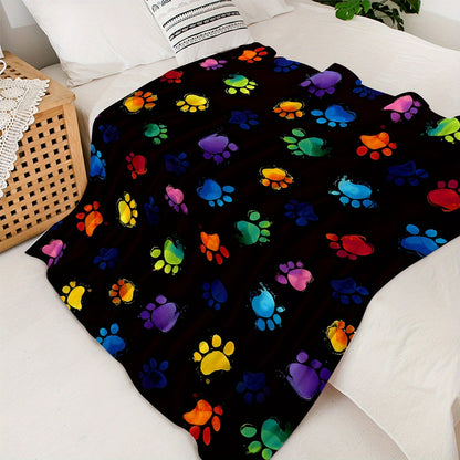 Vibrant Paw Print Flannel Fleece Throw Blanket - Cozy and Soft Blanket for Sofa, Bed, Travel, Camping, Living Room, Office Chair - Modern Polyester Knit Blanket with Long-lasting 200-250gsm Fabric Weight - Versatile All-Season Throw for Ultimate Comfort.