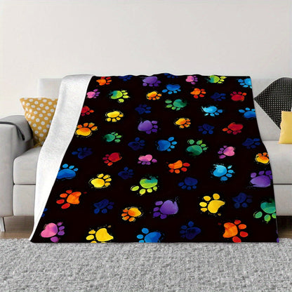 Vibrant Paw Print Flannel Fleece Throw Blanket - Cozy and Soft Blanket for Sofa, Bed, Travel, Camping, Living Room, Office Chair - Modern Polyester Knit Blanket with Long-lasting 200-250gsm Fabric Weight - Versatile All-Season Throw for Ultimate Comfort.