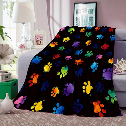 Vibrant Paw Print Flannel Fleece Throw Blanket - Cozy and Soft Blanket for Sofa, Bed, Travel, Camping, Living Room, Office Chair - Modern Polyester Knit Blanket with Long-lasting 200-250gsm Fabric Weight - Versatile All-Season Throw for Ultimate Comfort.