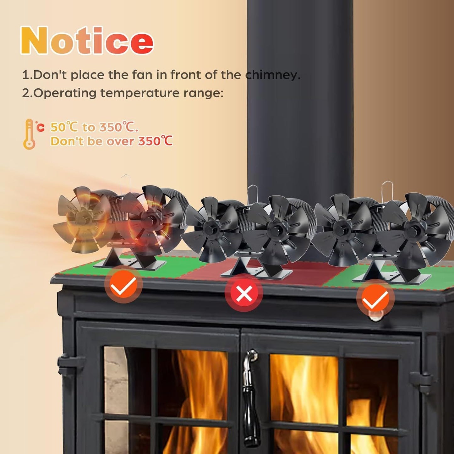 EcoLife Portable Aluminum Dual-Head 6-Blade Fireplace Fan for Wood Burning Fireplaces - No Electricity Required, Exhaust Fan with Multiple Components - 1 Piece