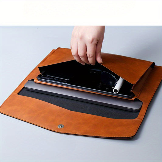 Vintage faux leather A4 document organizer for files and laptop protection, with large capacity and double-layer storage.