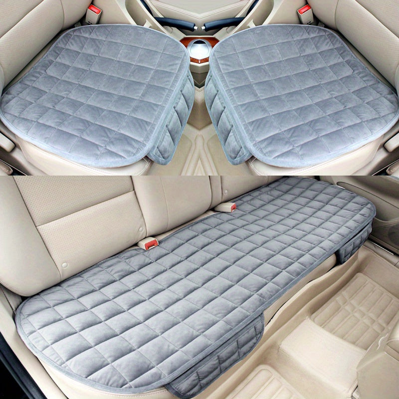 3-piece thick warm car seat cushion set for autumn and winter, without backrest