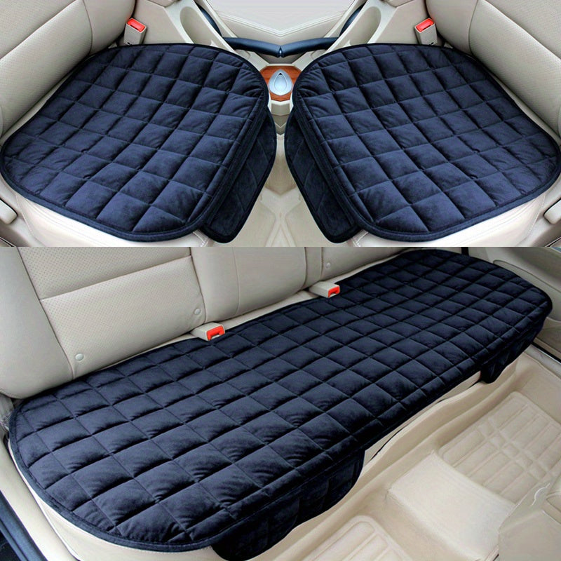 3-piece thick warm car seat cushion set for autumn and winter, without backrest