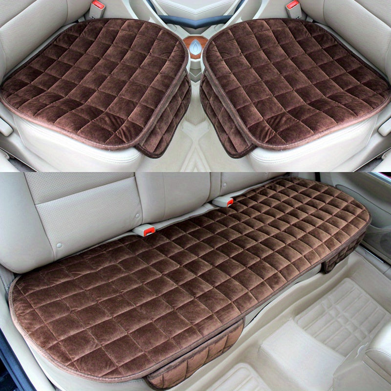 3-piece thick warm car seat cushion set for autumn and winter, without backrest