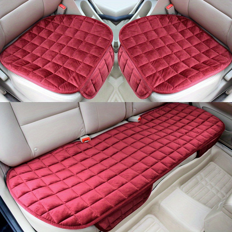 3-piece thick warm car seat cushion set for autumn and winter, without backrest