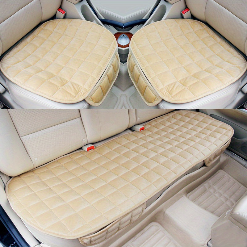 3-piece thick warm car seat cushion set for autumn and winter, without backrest