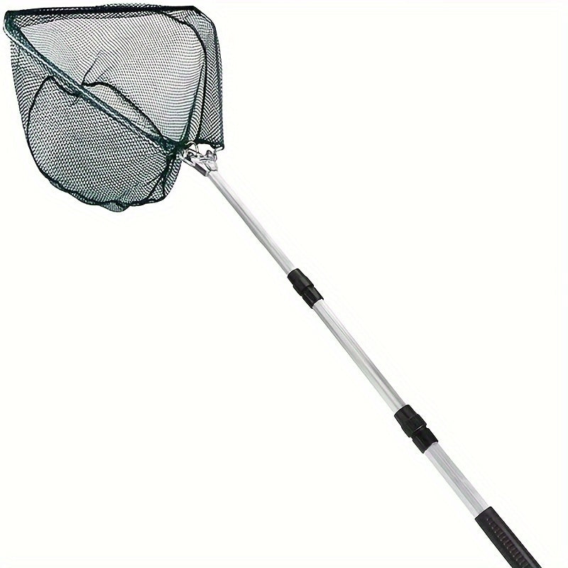 Portable collapsible fishing net with telescopic handle, essential for freshwater and saltwater fishing.