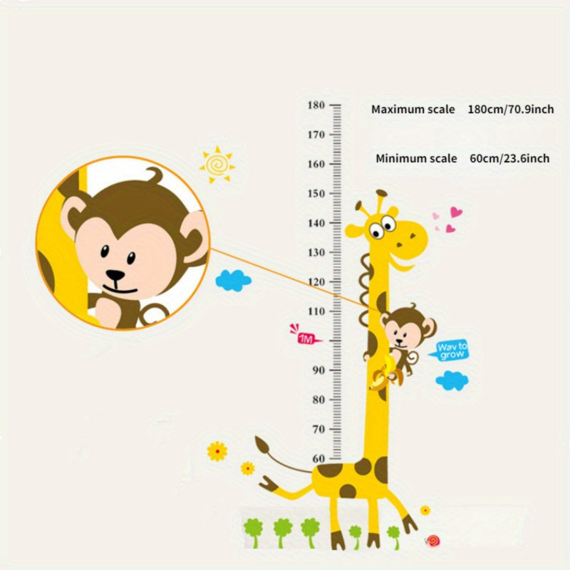 Cartoon Animal Height Growth Chart Wall Sticker - DIY Giraffe Height Measurement Scale for Living Room and Bedroom Decor, Removable Mural Decal