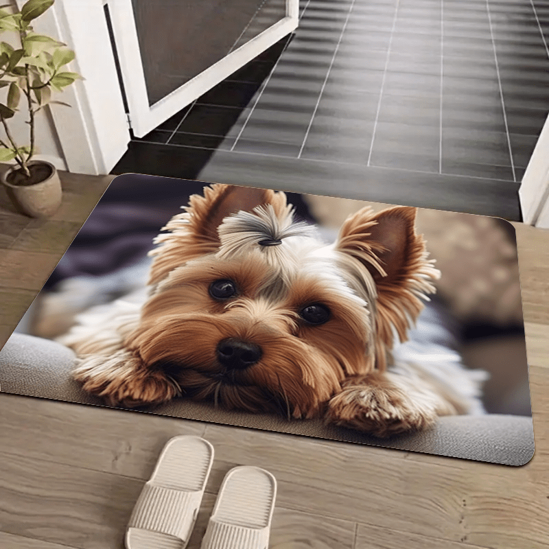 Cute Dog-Inspired Non-Slip Doormat with Wood Grain Pattern - Easy-Clean Polyester Rug for Both Indoor and Outdoor Spaces - Ideal for Living Room, Bedroom, Kitchen, and Beyond