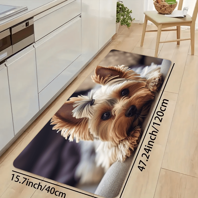 Cute Dog-Inspired Non-Slip Doormat with Wood Grain Pattern - Easy-Clean Polyester Rug for Both Indoor and Outdoor Spaces - Ideal for Living Room, Bedroom, Kitchen, and Beyond