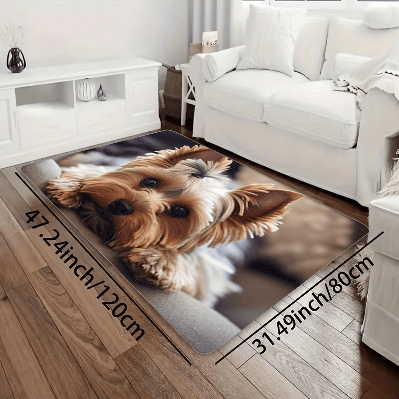 Cute Dog-Inspired Non-Slip Doormat with Wood Grain Pattern - Easy-Clean Polyester Rug for Both Indoor and Outdoor Spaces - Ideal for Living Room, Bedroom, Kitchen, and Beyond