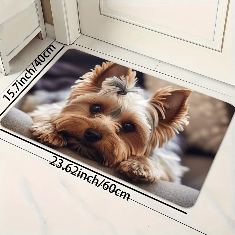 Cute Dog-Inspired Non-Slip Doormat with Wood Grain Pattern - Easy-Clean Polyester Rug for Both Indoor and Outdoor Spaces - Ideal for Living Room, Bedroom, Kitchen, and Beyond