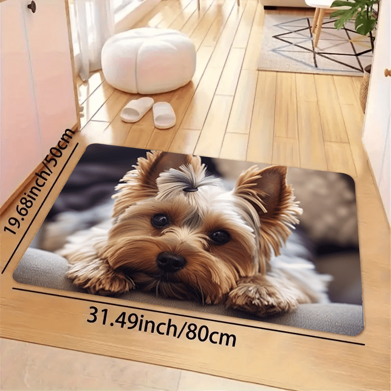 Cute Dog-Inspired Non-Slip Doormat with Wood Grain Pattern - Easy-Clean Polyester Rug for Both Indoor and Outdoor Spaces - Ideal for Living Room, Bedroom, Kitchen, and Beyond