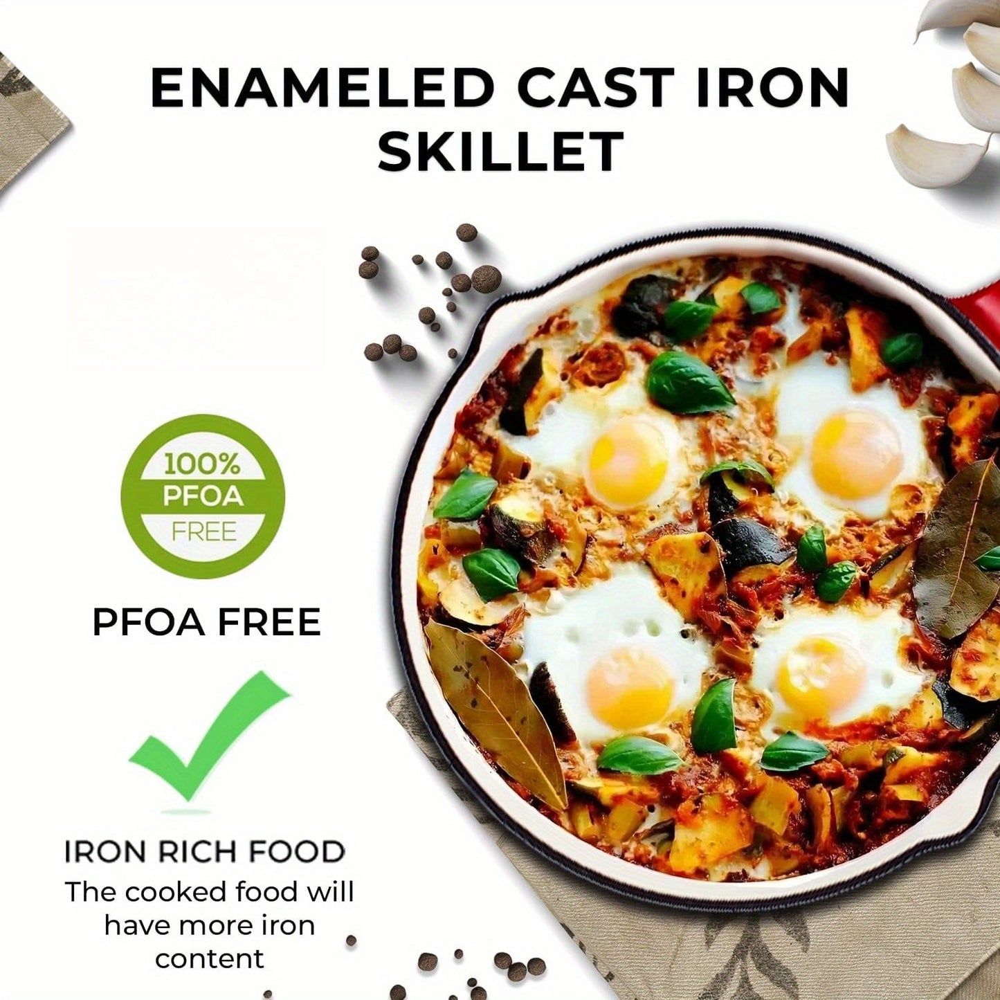 Multipurpose Enameled Cast Iron Skillet - Easily Cleaned, Suitable for Desserts, Sauces & Grilling - Ideal for Outdoor Cooking, Induction & Stovetop Use