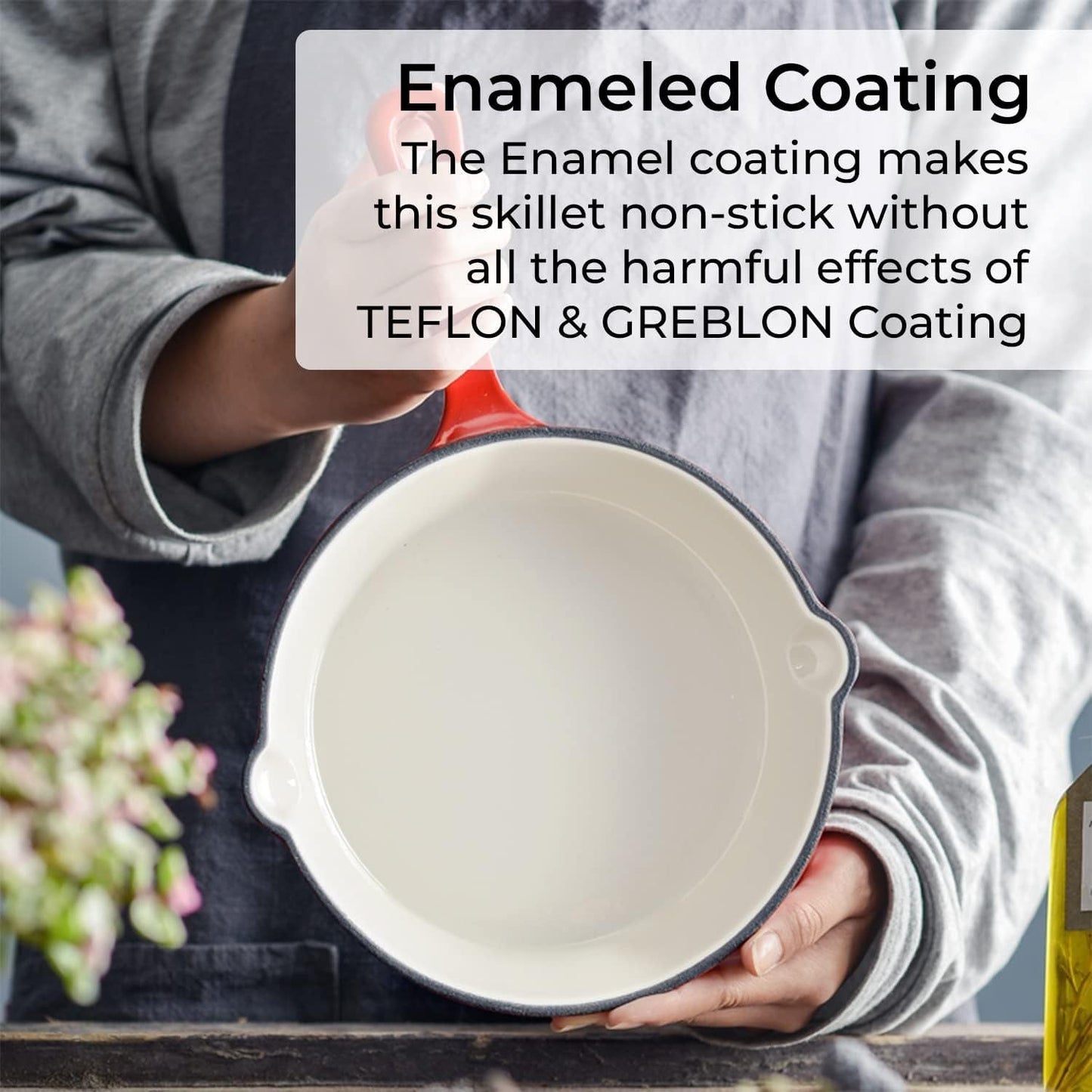 Multipurpose Enameled Cast Iron Skillet - Easily Cleaned, Suitable for Desserts, Sauces & Grilling - Ideal for Outdoor Cooking, Induction & Stovetop Use