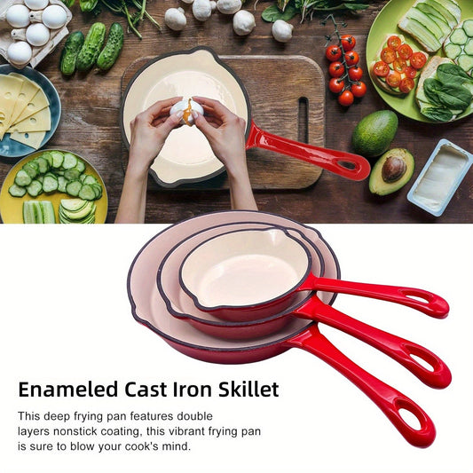 Multipurpose Enameled Cast Iron Skillet - Easily Cleaned, Suitable for Desserts, Sauces & Grilling - Ideal for Outdoor Cooking, Induction & Stovetop Use