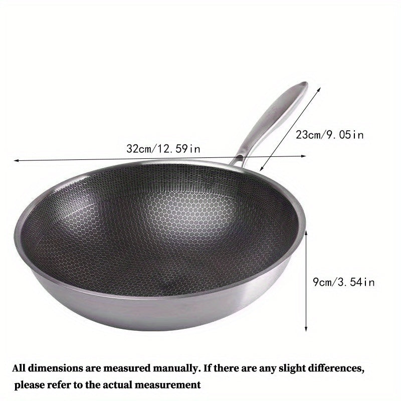 Durable 1pc Honeycomb Non-Stick Stainless Steel Wok Skillet - Hand Wash Only, Suitable for Gas Stovetop and Induction Cooker. Unique Non-Stick Coating Makes Cooking Easy. An Essential Kitchen Tool for Home Cooking.