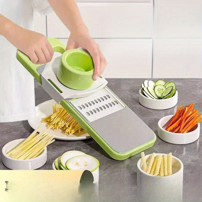 Handheld Multi-Function Mandoline Slicer Set with Interchangeable Stainless Steel Blades - Perfect for Vegetable Cutting, Julienne Shredding, and Cheese Grating in the Kitchen - Convenient Food Prep Tool with Less Than 1L Capacity