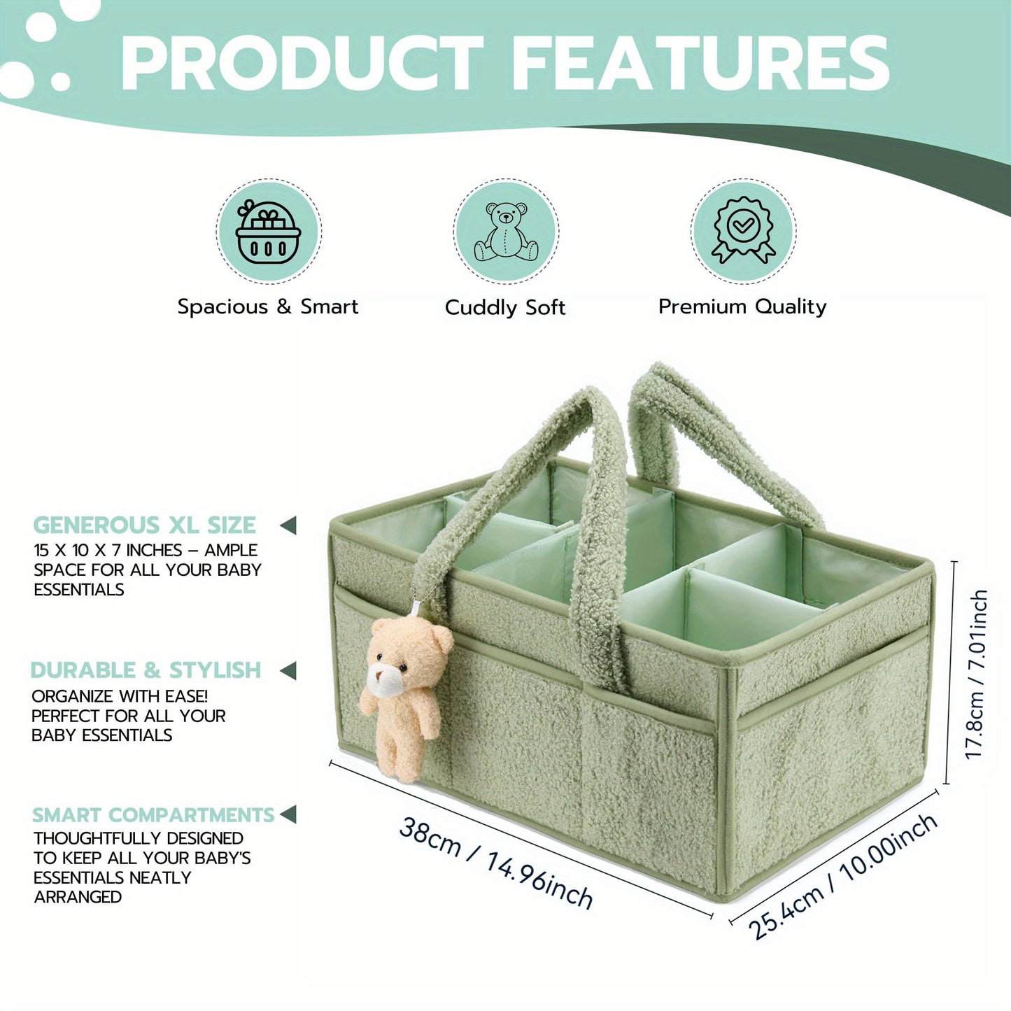 Multifunctional Diaper Caddy Organizer - Great for Changing Table, Kids Storage Bin with Wipes Holder, Ideal Baby Shower Gift, Convenient Nursery and Car Accessory