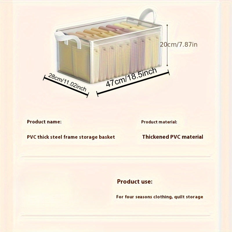 Convenient Foldable Clothes Organizer Featuring Steel Frame - Clear, Multi-Compartment Storage Box for Pants & T-Shirts, Easy-to-Clean Drawer System Ideal for Dorms and Closets, Includes Handy Utility Hooks