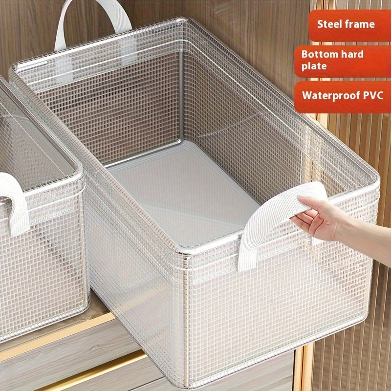 Convenient Foldable Clothes Organizer Featuring Steel Frame - Clear, Multi-Compartment Storage Box for Pants & T-Shirts, Easy-to-Clean Drawer System Ideal for Dorms and Closets, Includes Handy Utility Hooks