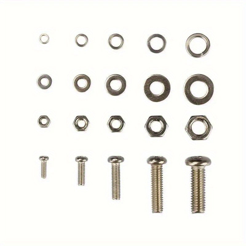 320 piece SS304 stainless steel hex nut and bolt assortment kit, durable metric sizes M2-M5, ideal for DIY projects and repairs.