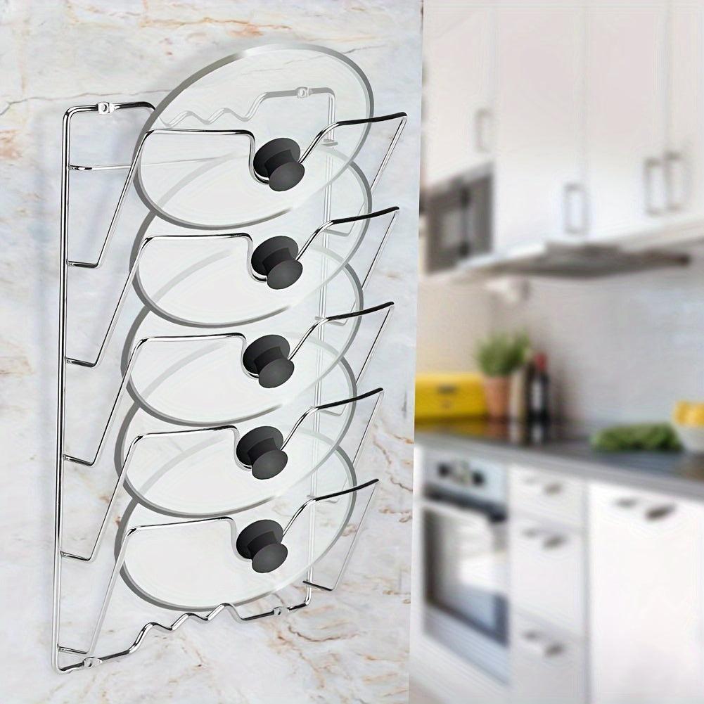 Wall-Mounted Multi-Tier Iron Pot Lid Holder for Convenient Lid Storage in your Kitchen Cabinet