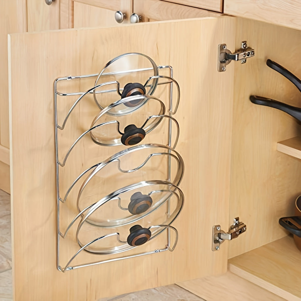 Wall-Mounted Multi-Tier Iron Pot Lid Holder for Convenient Lid Storage in your Kitchen Cabinet