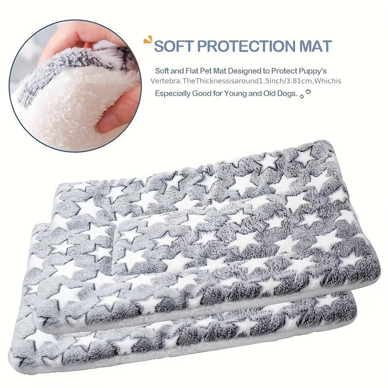 Luxurious plush flannel pet mat for cats and dogs with ultra-soft and extra-thick design, non-slip bottom, and machine washable.