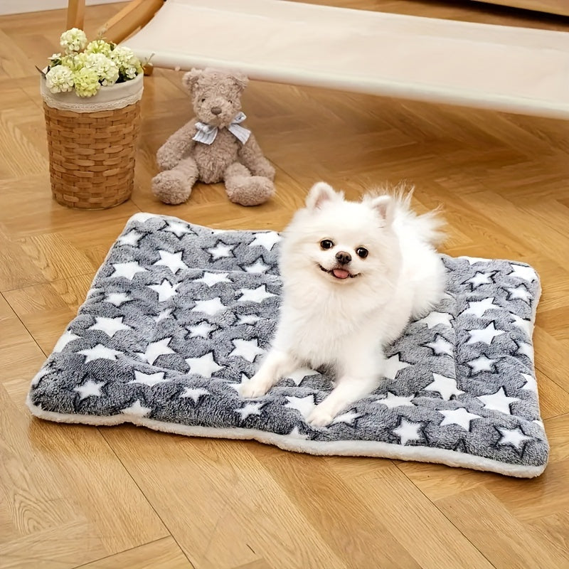 Luxurious plush flannel pet mat for cats and dogs with ultra-soft and extra-thick design, non-slip bottom, and machine washable.