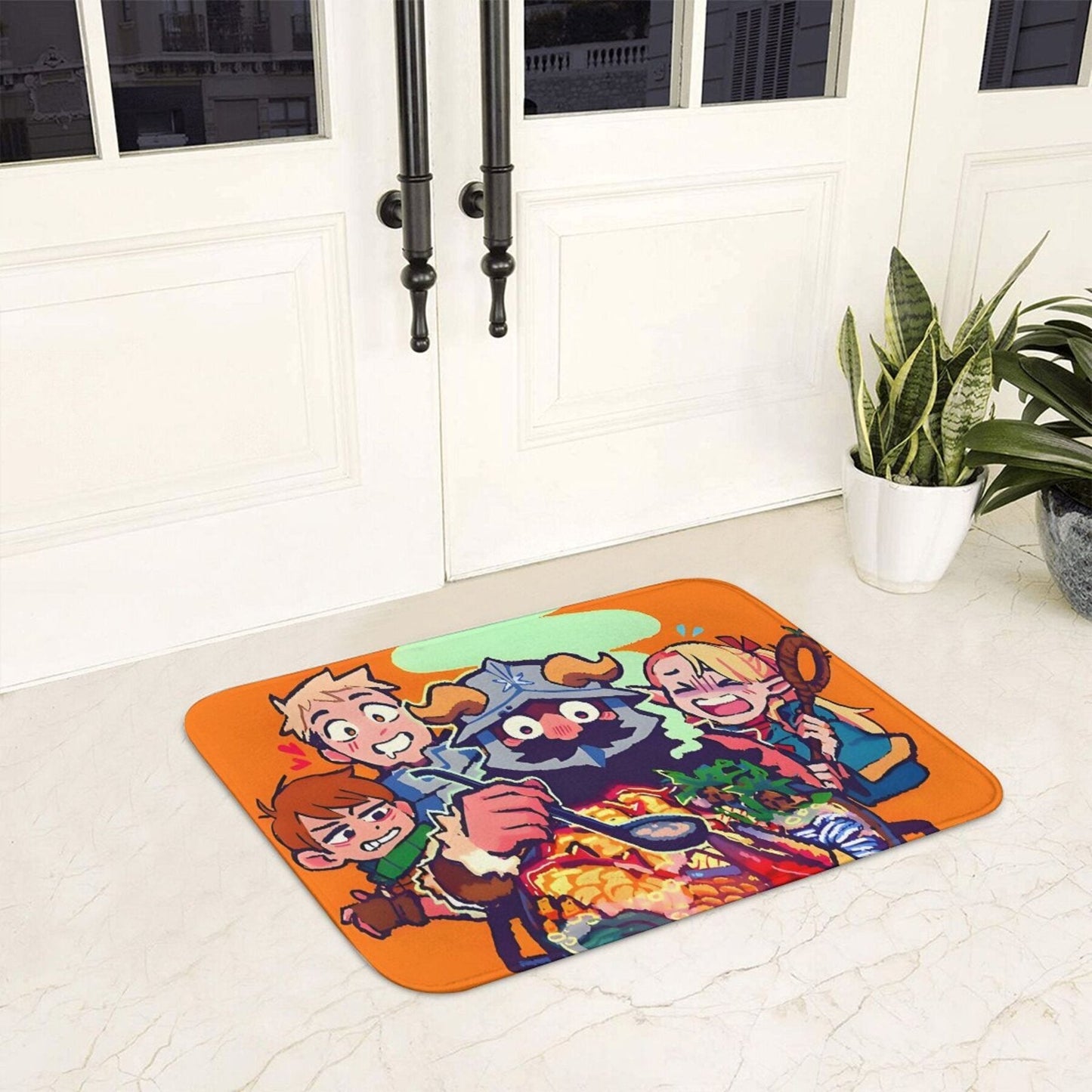 Add a touch of adventure to your home with this "Delicious in Dungeon" themed doormat. Made of lightweight polyester, this vibrant mat features fantasy characters design that is sure to impress. It is machine washable and durable, making it perfect for