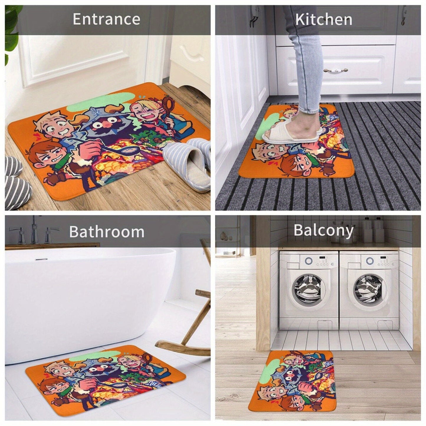 Add a touch of adventure to your home with this "Delicious in Dungeon" themed doormat. Made of lightweight polyester, this vibrant mat features fantasy characters design that is sure to impress. It is machine washable and durable, making it perfect for