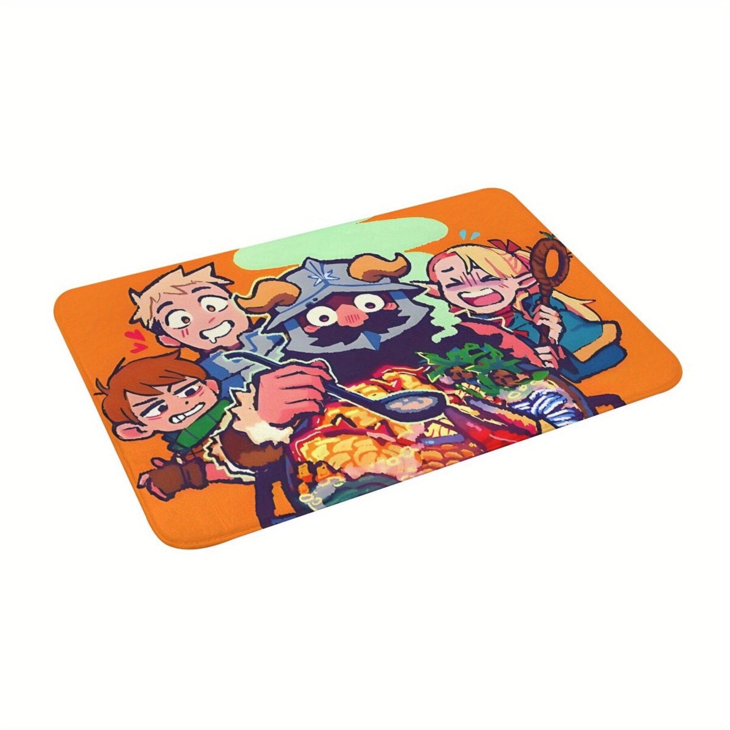 Add a touch of adventure to your home with this "Delicious in Dungeon" themed doormat. Made of lightweight polyester, this vibrant mat features fantasy characters design that is sure to impress. It is machine washable and durable, making it perfect for