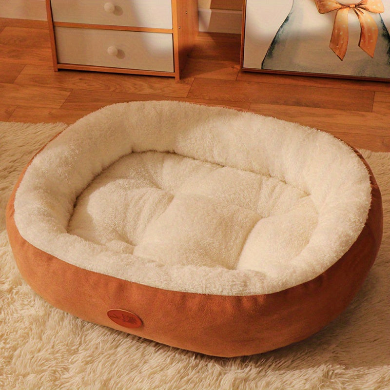 Cozy Pet Bed for Dogs & Cats, Oval Nest, All-Season Warmth, Ideal for Small to Large Breeds, Machine Washable, Beige/Peaches