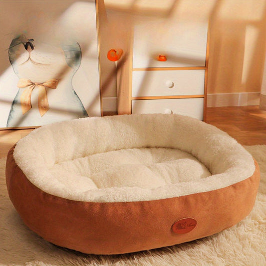 Cozy Pet Bed for Dogs & Cats, Oval Nest, All-Season Warmth, Ideal for Small to Large Breeds, Machine Washable, Beige/Peaches