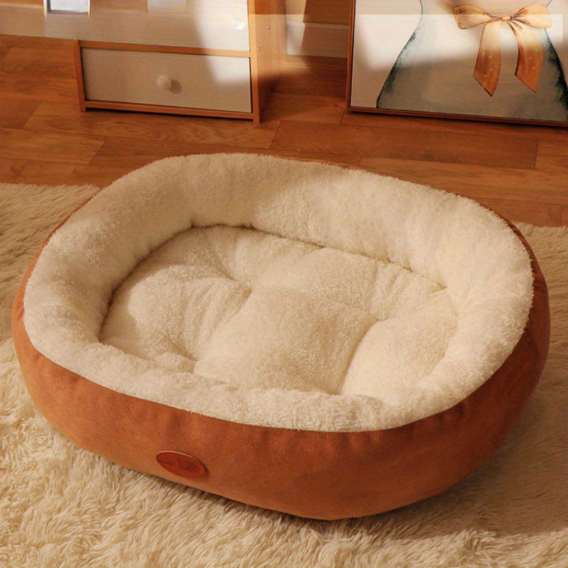 Cozy Pet Bed for Dogs & Cats, Oval Nest, All-Season Warmth, Ideal for Small to Large Breeds, Machine Washable, Beige/Peaches